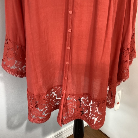 NWT ZAC & RACHEL  PLUS 2X BOHO TRAPEZE SWING TERRACOTTA BLOUSE TUNIC LACE… - Picture 7 of 14